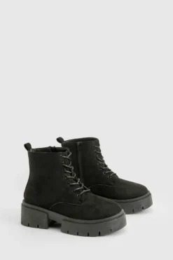 Chunky Boots|Biker Boots*boohoo Chunky Sole Lace Up Hiker Boots black