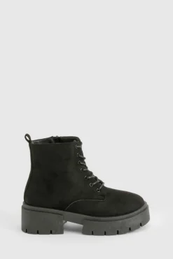 Chunky Boots|Biker Boots*boohoo Chunky Sole Lace Up Hiker Boots black