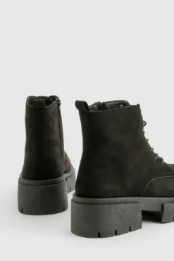 Chunky Boots|Biker Boots*boohoo Chunky Sole Lace Up Hiker Boots black