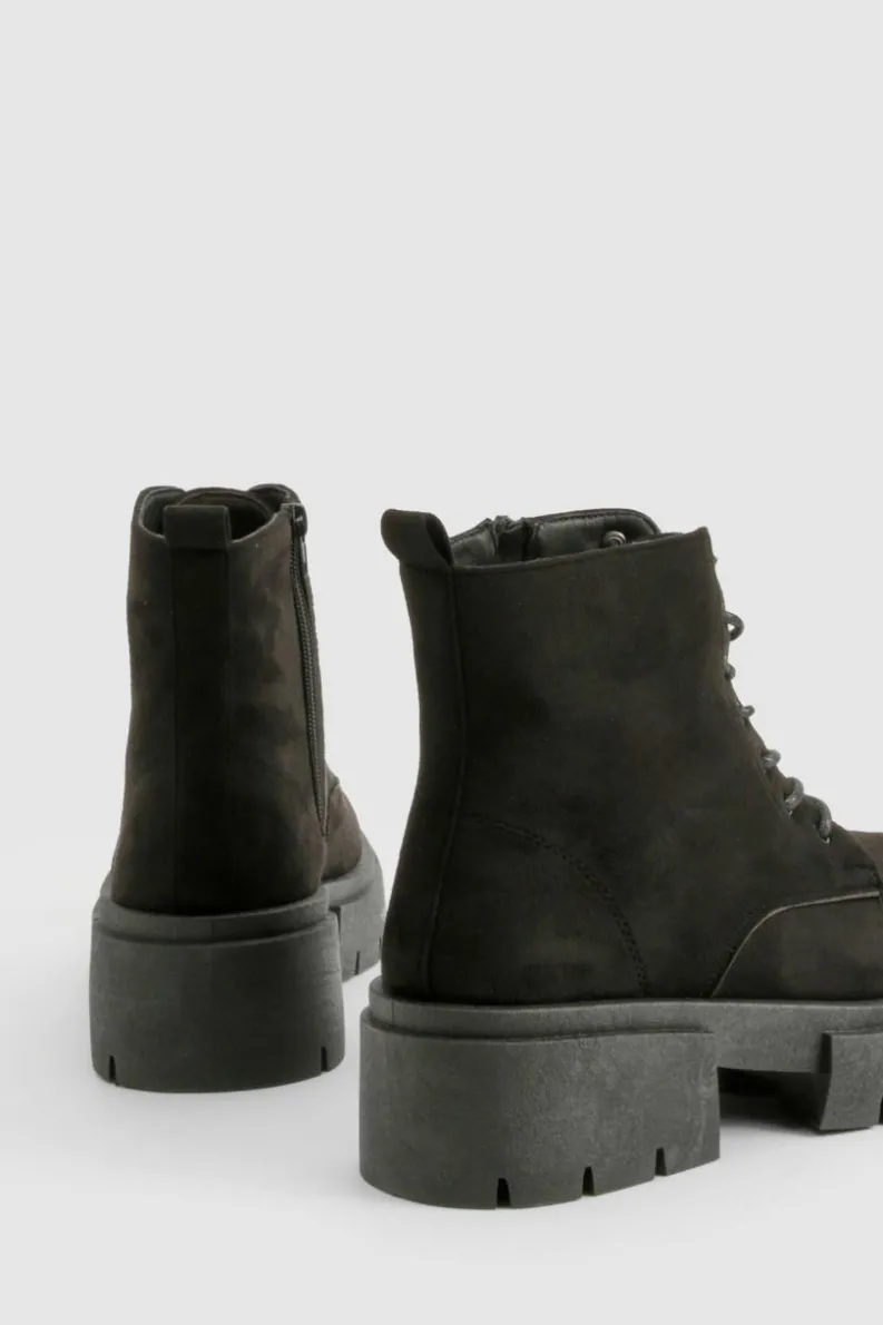 Chunky Boots|Biker Boots*boohoo Chunky Sole Lace Up Hiker Boots black