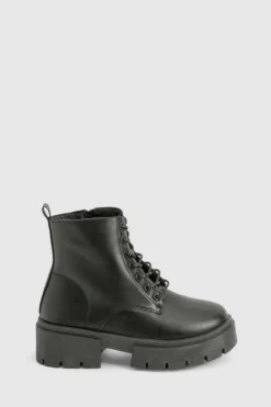 Chunky Boots|Biker Boots*boohoo Chunky Sole Lace Up Hiker Boots black