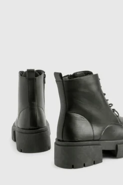 Chunky Boots|Biker Boots*boohoo Chunky Sole Lace Up Hiker Boots black
