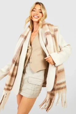 Scarves|Scarves*boohoo Chunky Checked Fringe Scarf stone