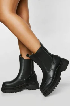 Chunky Boots|Up To 80% Off Winter Warmers*boohoo Chunky Wave Sole Chelsea Boots black