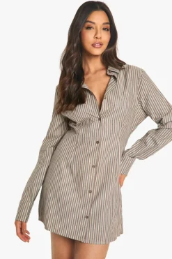 Shirt Dresses*boohoo Cinched Waist Fitted Shirt Dress chocolate