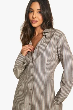 Shirt Dresses*boohoo Cinched Waist Fitted Shirt Dress chocolate