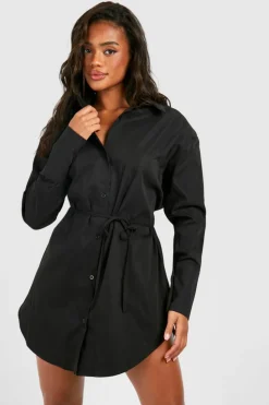 Shirt Dresses*boohoo Cinched Waist Shoulder Pad Shirt Dress black