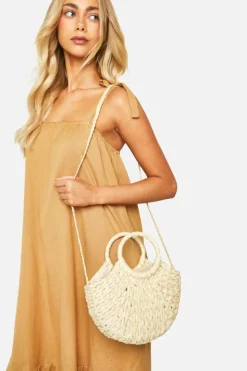 Handbags*boohoo Circle Straw Beach Bag natural