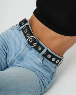 Belts*My Accessories London Circular Buckle Eyelet Belt Black