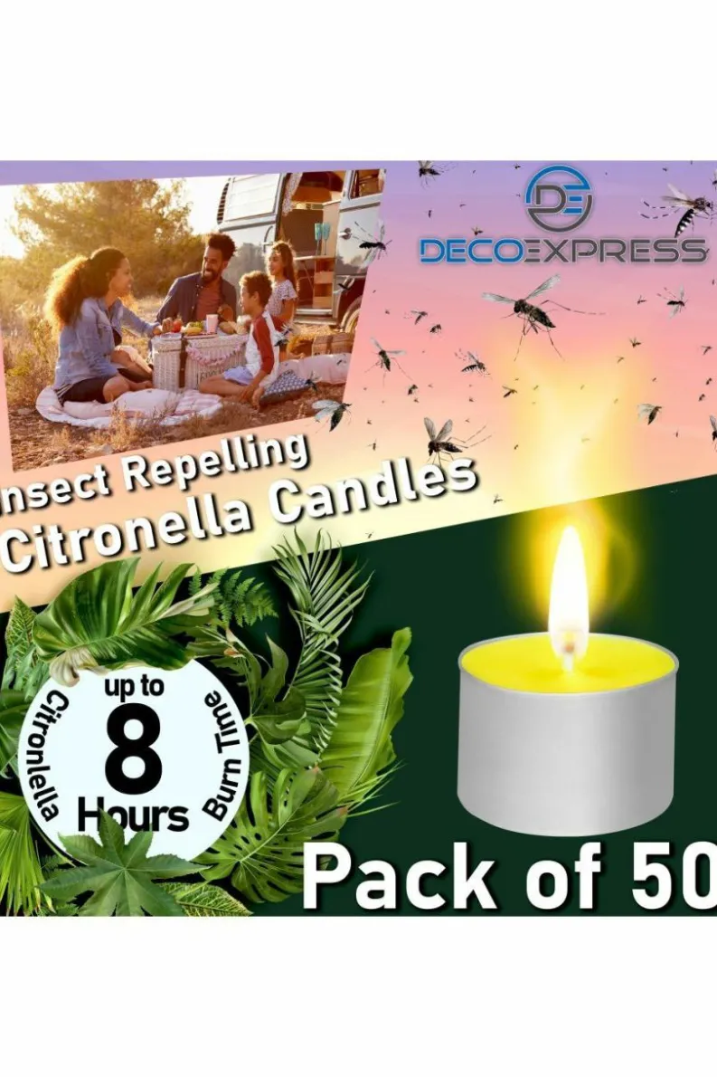 Candles & Diffusers|Candles*Deco Express Citronella Candles 8 Hours Pack of 50 Yellow