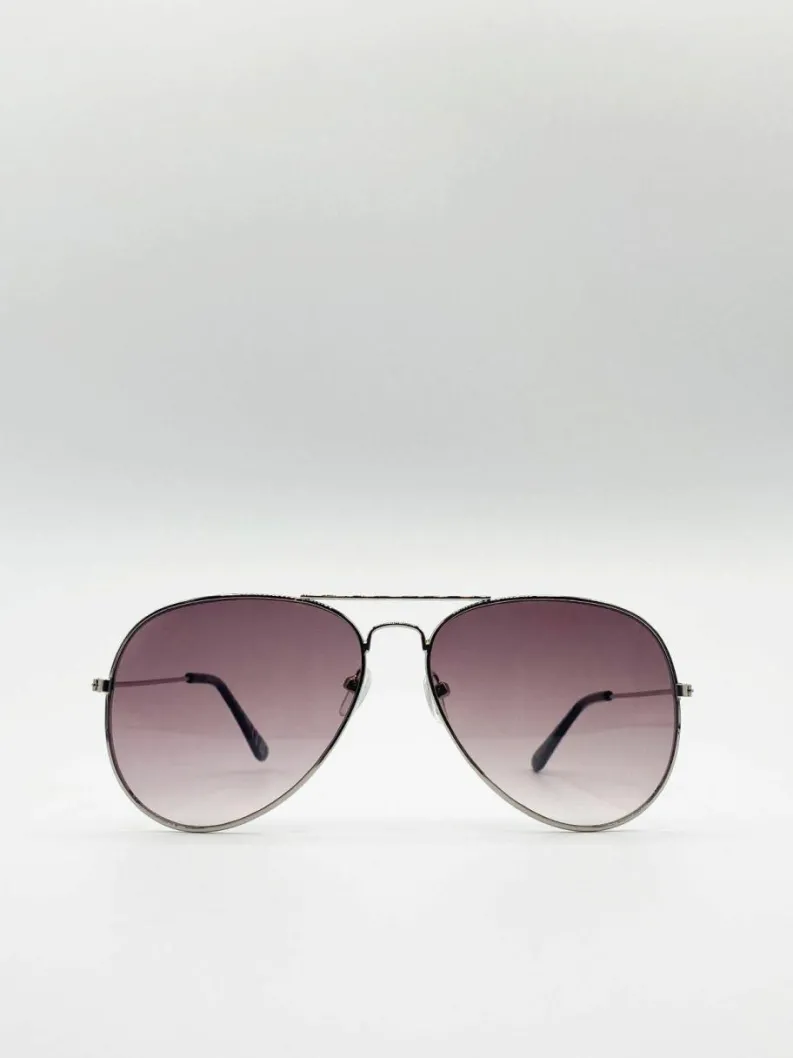Sunglasses*SVNX Classic Aviator Metal Frame Sunglasses Silver