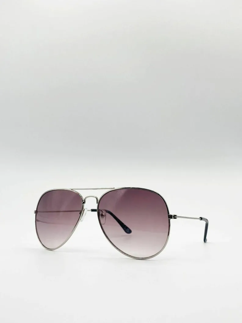 Sunglasses*SVNX Classic Aviator Metal Frame Sunglasses Silver