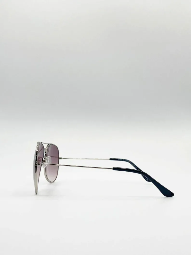 Sunglasses*SVNX Classic Aviator Metal Frame Sunglasses Silver