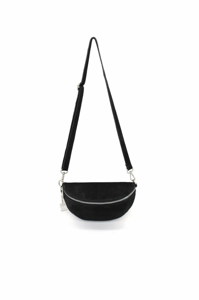 Handbags*Kitise Classic Design Bum Bag Style Italian Pouch Suede Leather Crossbody Sling Bag Black