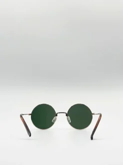 Sunglasses*SVNX Classic Metal Round Sunglasses With Tinted Lenses Green