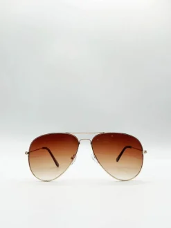 Sunglasses*SVNX Classic Pilot Gold Aviator Sunglasses Metallic Gold