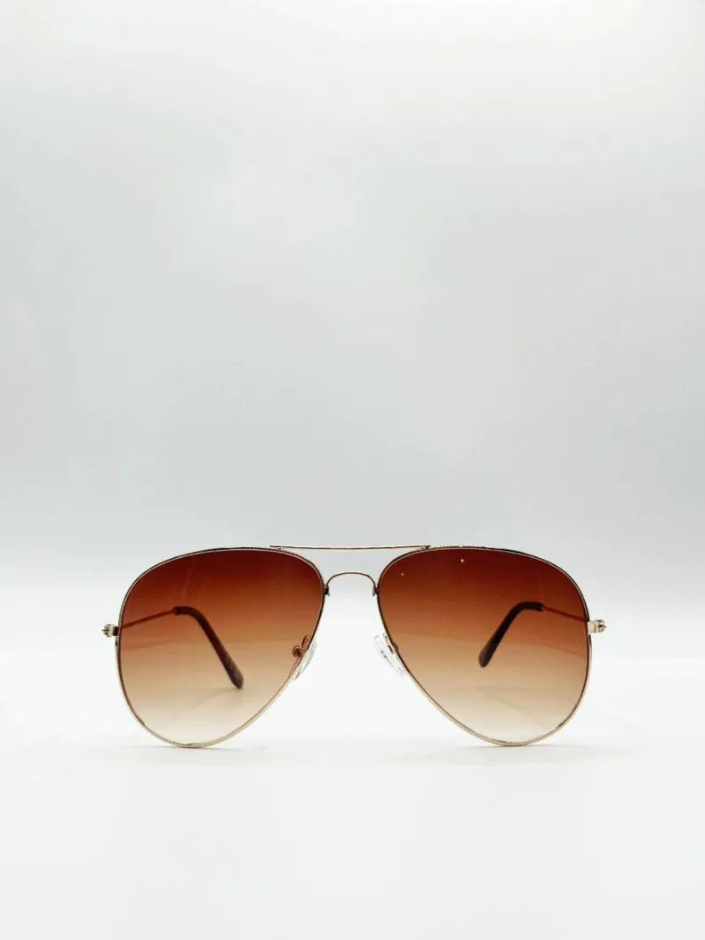 Sunglasses*SVNX Classic Pilot Gold Aviator Sunglasses Metallic Gold