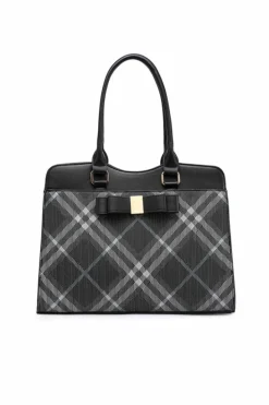 Tote Bags*Kitise Classic Plaid Pattern Top-Handle Tote Shoulder Bag WIth Bow Detail Black