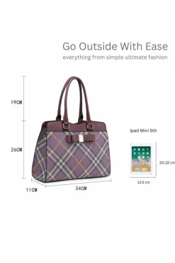 Tote Bags*Kitise Classic Plaid Pattern Top-Handle Tote Shoulder Bag WIth Bow Detail Black