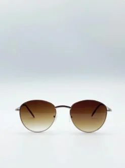 Sunglasses*SVNX Classic Round Metal Frame Sunglasses Gold