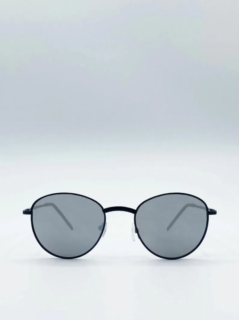 Sunglasses*SVNX Classic Round Sunglasses with Mirror Lenses Black
