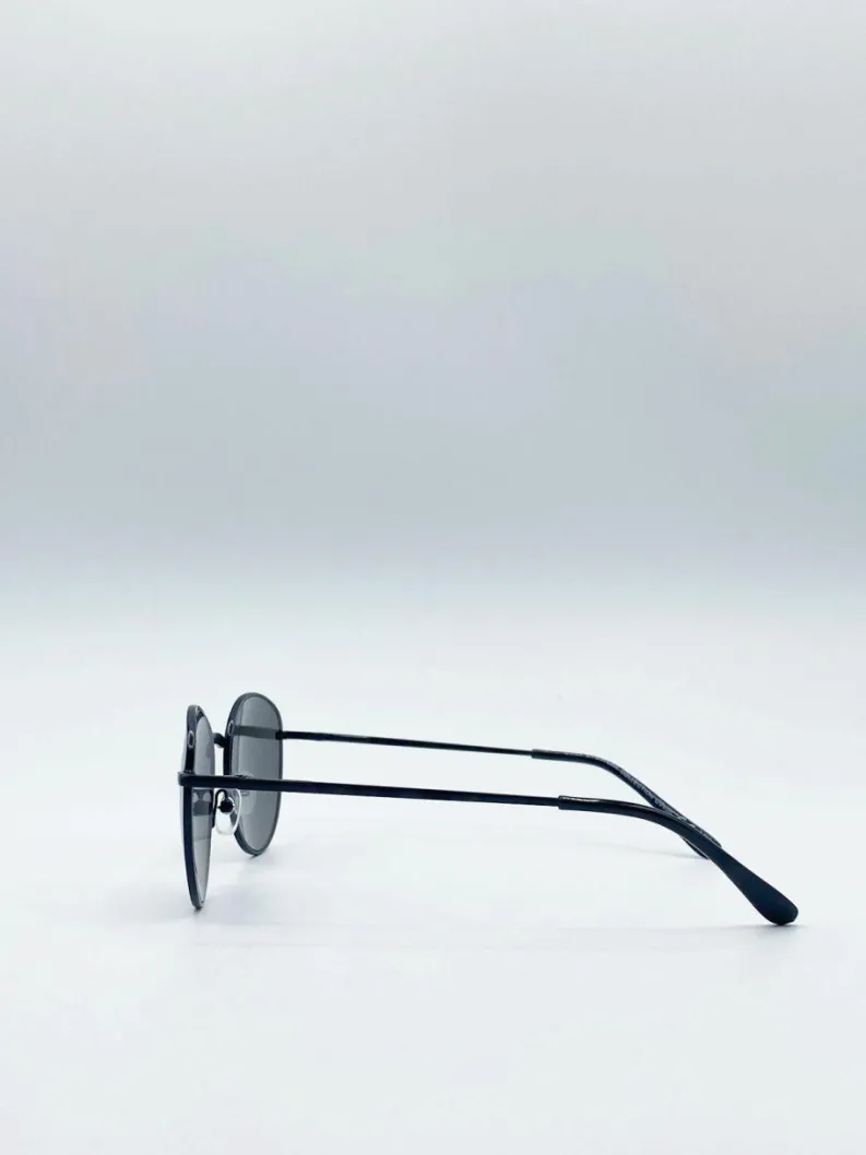 Sunglasses*SVNX Classic Round Sunglasses with Mirror Lenses Black