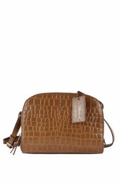 Cross-Body Bags*Ashwood Leather Classy' Croc Embossed Leather Three Section Cross Body Bag Tan