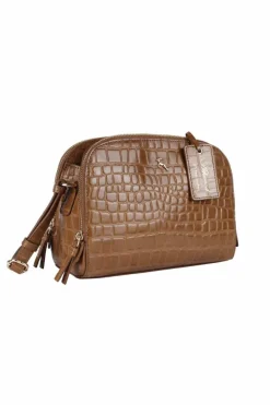 Cross-Body Bags*Ashwood Leather Classy' Croc Embossed Leather Three Section Cross Body Bag Tan