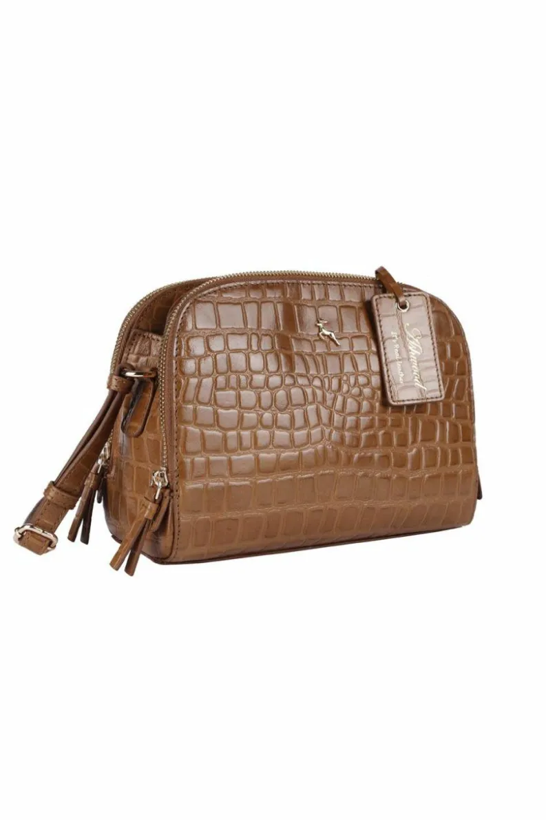 Cross-Body Bags*Ashwood Leather Classy' Croc Embossed Leather Three Section Cross Body Bag Tan