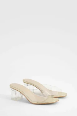 Heels*boohoo Clear Block Heeled Mules gold