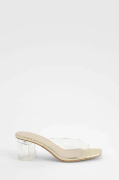 Heels*boohoo Clear Block Heeled Mules gold