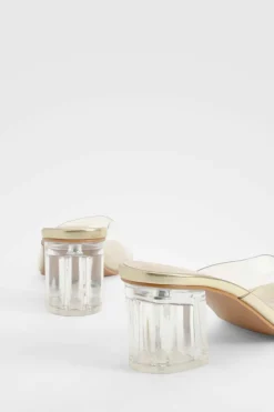 Heels*boohoo Clear Block Heeled Mules gold