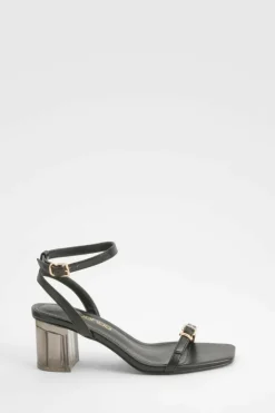 Heels*boohoo Clear Heel Buckle Strap Sandals black