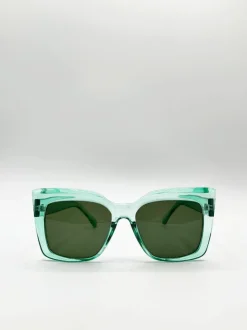 Sunglasses*SVNX Clear plastic frame cat eye style sunglasses Green