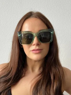 Sunglasses*SVNX Clear plastic frame cat eye style sunglasses Green