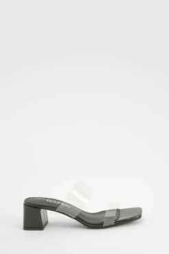 Heels*boohoo Clear Strap Low Block Heeled Mules black