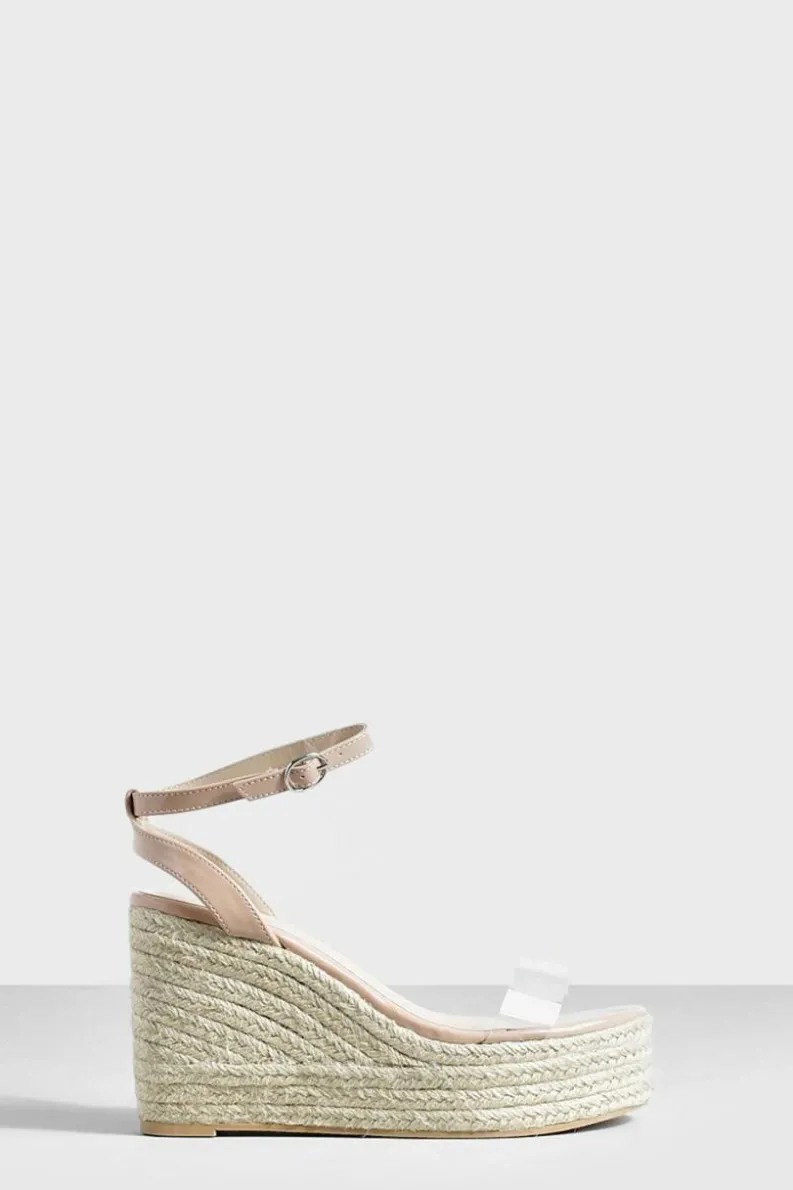 Wedges*boohoo Clear Strap Two Part Espadrille Wedges nude