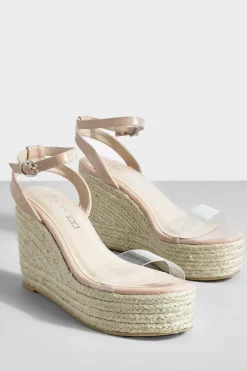 Wedges*boohoo Clear Strap Two Part Espadrille Wedges nude
