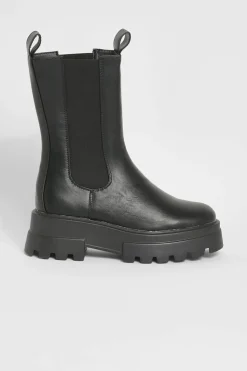 Calf High Boots|All Boots*boohoo Cleated Sole Calf High Chelsea Boots black