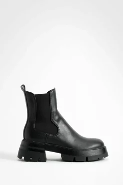 Chunky Boots|All Boots*boohoo Cleated Sole Chunky Chelsea Boots black