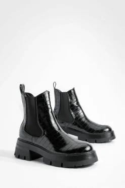 Chunky Boots|All Boots*boohoo Cleated Sole Chunky Chelsea Boots black