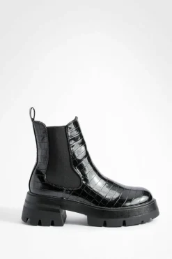 Chunky Boots|All Boots*boohoo Cleated Sole Chunky Chelsea Boots black