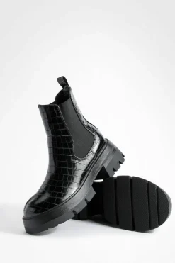 Chunky Boots|All Boots*boohoo Cleated Sole Chunky Chelsea Boots black