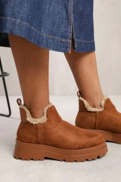Chunky Boots|All Boots*Where's That From Cleo' Low Ankle Boot With Faux Fur Lining And Chunky Soles Brown