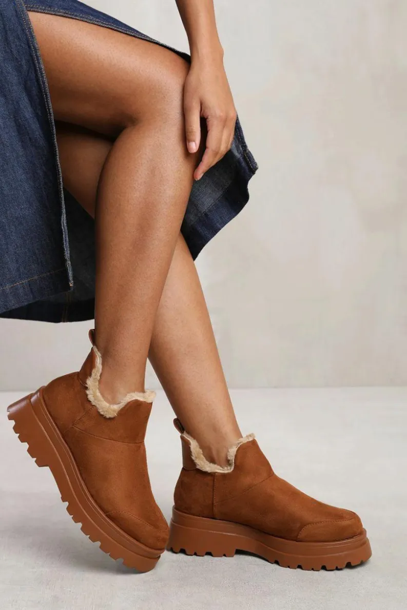 Chunky Boots|All Boots*Where's That From Cleo' Low Ankle Boot With Faux Fur Lining And Chunky Soles Brown