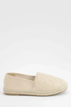 Sandals*boohoo Closed Toe Quilted Stud Detail Espadrilles nude