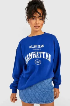 Sweatshirts|Hoodies & Sweatshirts*boohoo Tall Manhattan Slogan Sweatshirt cobalt