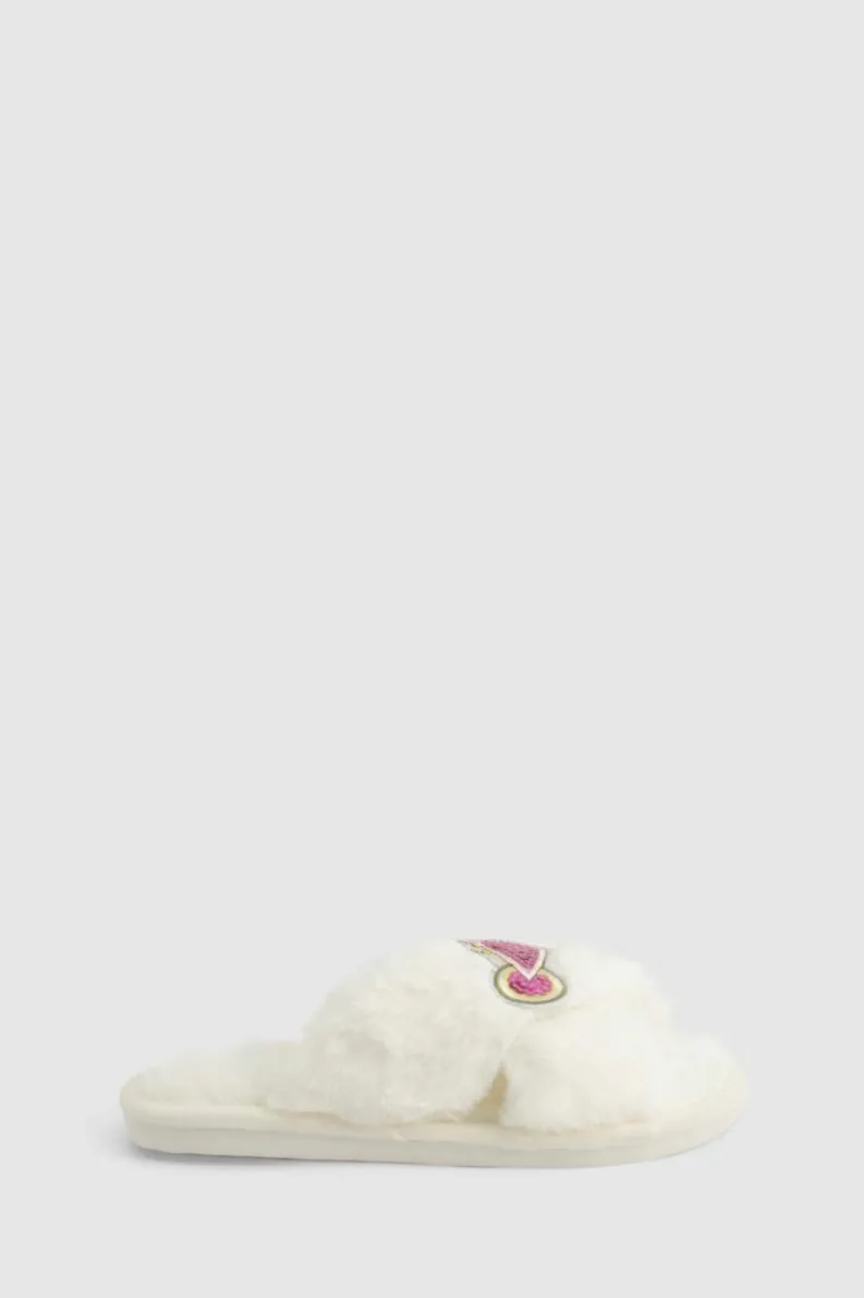Slippers|Slippers*boohoo Cocktail Applique Fluffy Slippers white