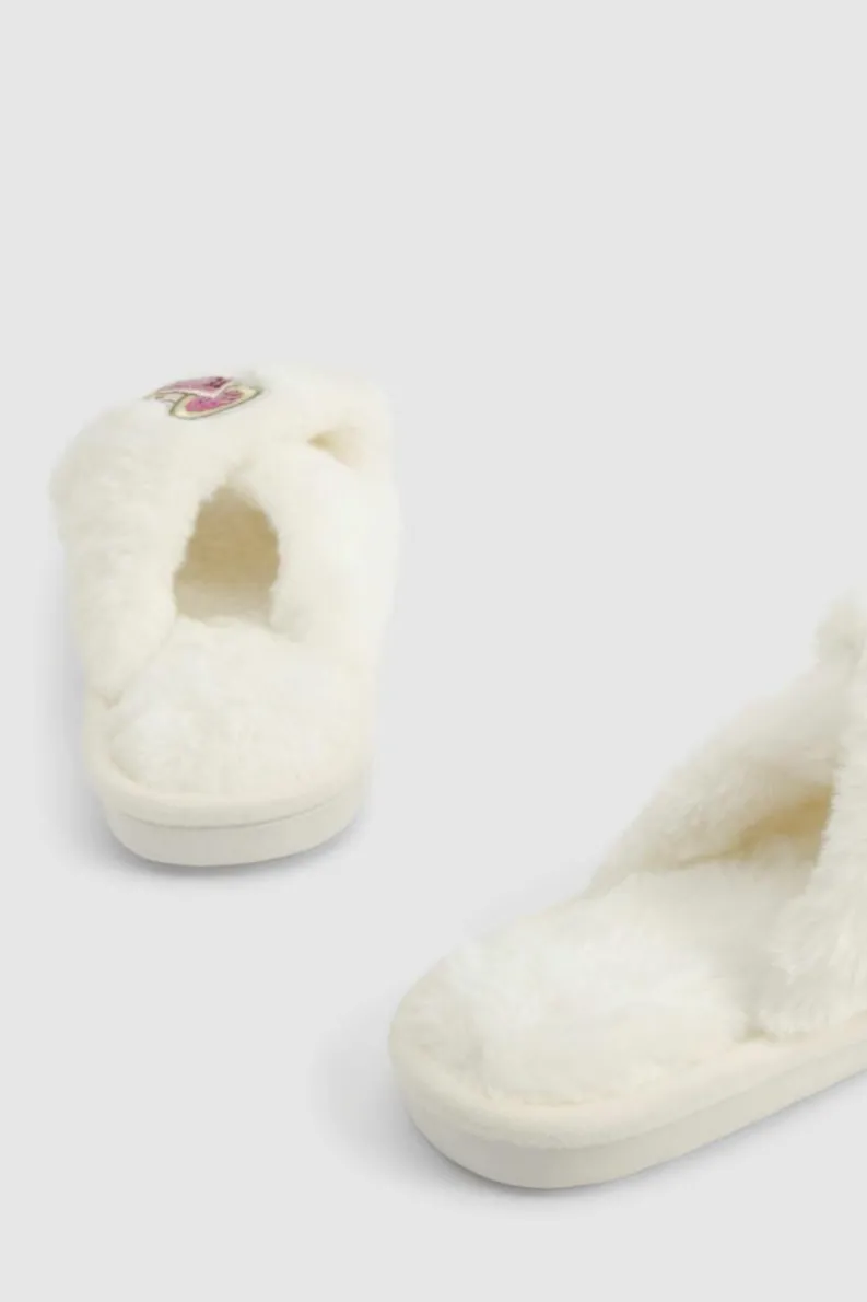 Slippers|Slippers*boohoo Cocktail Applique Fluffy Slippers white