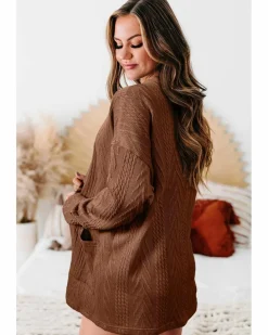 Cardigans*Azura Exchange Coffee Solid Textured Open Front Cardigan with Pocket Multi